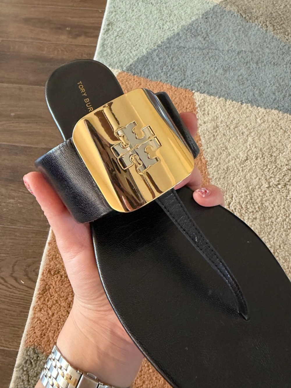 Tory Burch Perfect Black/Gold Georgia Sandal - Picture 3 of 10